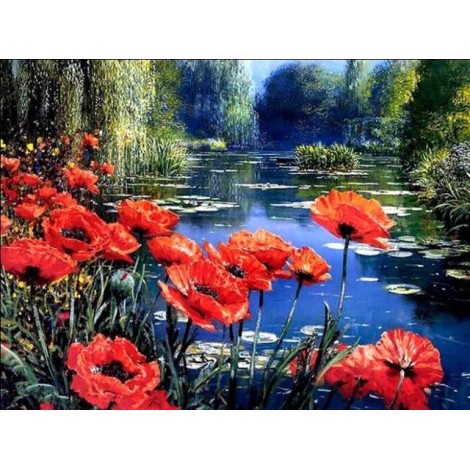 2019 New Hot Sale Popular Red Flowers 5d Diy Diamond Painting Canvas Kits UK VM3539