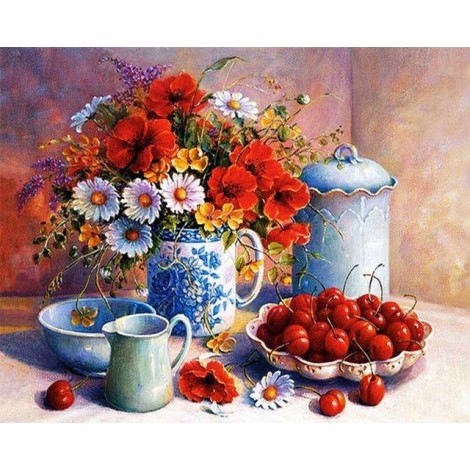 Red And White 5d Diy Diamond Painting Flower Kits UK VM36507