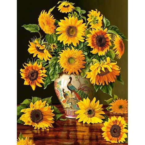 Oil Painting Style Full Square Drill Sunflower 5D Diy Diamond Painting Kits UK NA0056