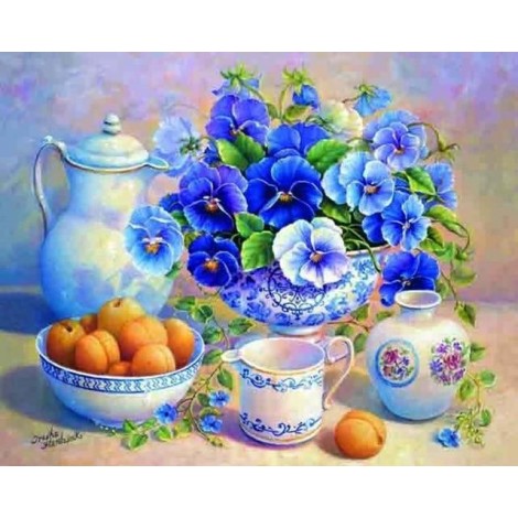 Oil Painting Style New Arrival Wall Decor Blue Flower 5d Diy Diamond Painting Kits UK VM7547