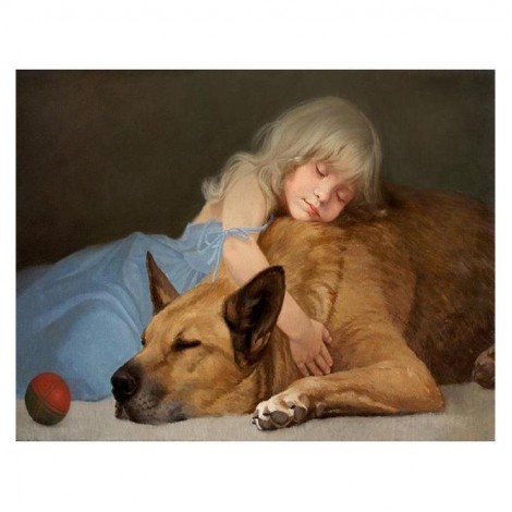 Oil Painting Styles Warm Little Girl Big Dog Diamond Painting Kits UK AF9378