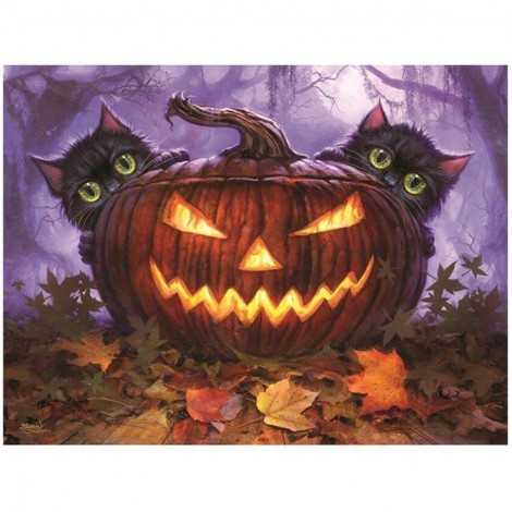 2019 Cartoon Halloween Pumpkin Cat 5d Diy Diamond Painting Kits UK VM98046
