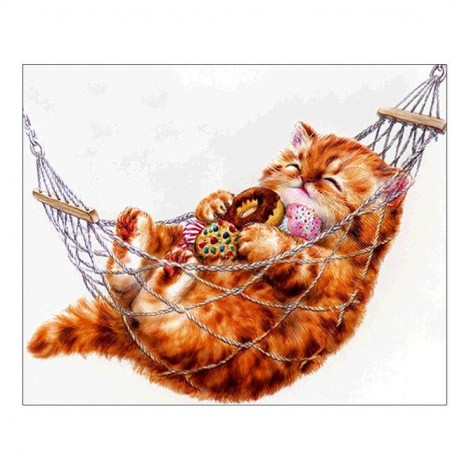 Cat On Hammock Pattern Mosaic Embroidery 5d Diy Cross Stitch Diamond Painting Kits UK QB7006