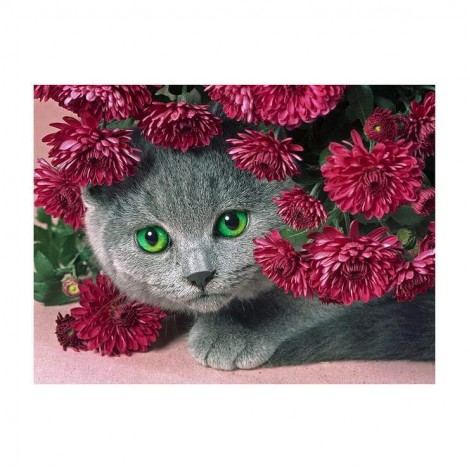 Hot Sale Lovely Cat Flowers Diy 5d Crystal Diamond Painting Kits UK VM0017