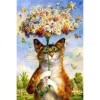 Funny Rhinestone Cross Stitch Flowers Cat VM91028