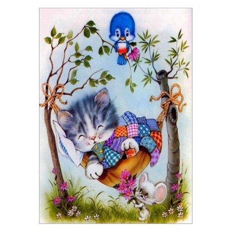Cartoon Style Cat 5d Diy Cross Stitch Diamond Painting Kits UK QB7012