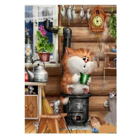Cheap Special Style Cat 5d Diy Cross Stitch Diamond Painting Kits UK QB7088
