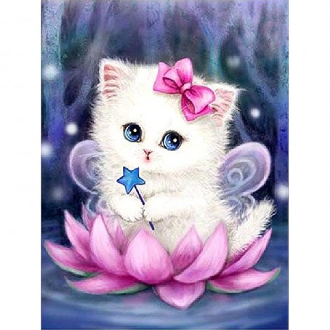 Fantasy Dream Cute Cat And Lotus 5D Square Diamond Painting UK VM1125