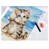 Cute Kitten And Conch On Beach Diy 5d Cross Stitch Rhinestone Painting UK VM01199