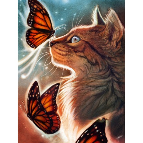 Affordable Best Gift Dream Cat And Butterfly 5D Square Diamond Painting UK VM1129