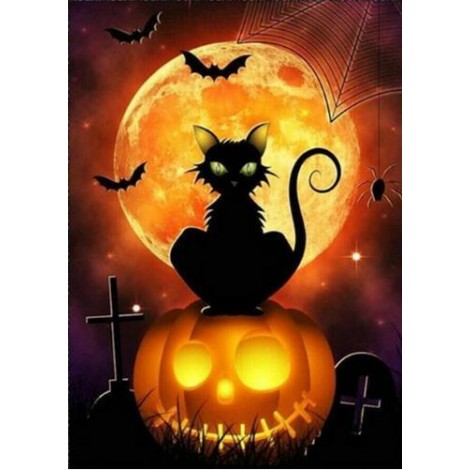 New Arrival Hot Sale Halloween Cat Pumpkin 5d Diy Rhinestone Stitch Kits UK VM4089