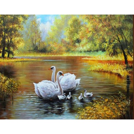 Oil Painting Style Swans Family 5D DIY Diamond Painting Kits UK NA0715