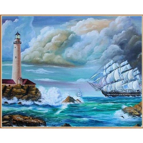 Home Decorate Oil Painting Style Lighthouse Diy 5d Diamond Painting Kits UK QB5407