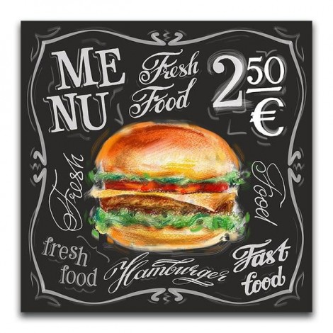 Square Drill Blackboard Hamburger 5d Diy Diamond Painting Kits UK VM09618