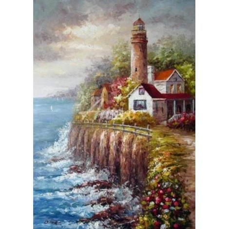Best Oil Painting Style Landscape Lighthouse Diy 5d Diamond Painting Kits UK QB5403