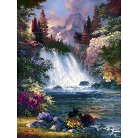 2019 Oil Painting Style Waterfall Picture Diy 5d Crystal Diamond Painting Kits UK VM20064