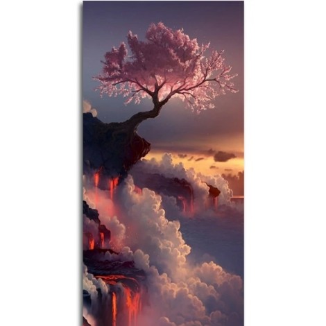 2019 Hot Sale Pink Trees On Top Of The Mountain Diamond Cross Stitch Kits UK VM1053