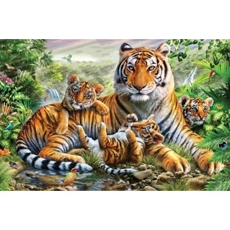 2019 New Hot Sale Tigers Family 5D Diy Diamond Mosaic Cross Stitch Kits UK VM7557