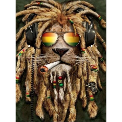 Special Lion Listening Music 5D DIY Cross Stitch Diamond Painting Kits UK NB0007