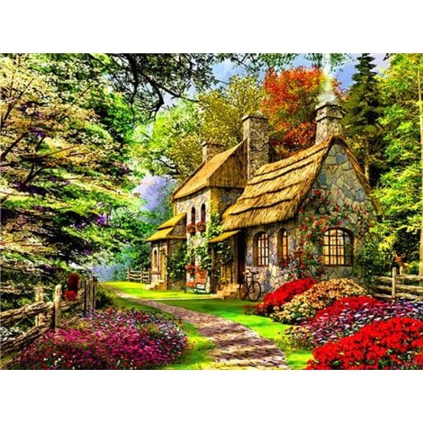 2019 Oil Painting Style Handmade Landscapes Village 5d Diamond Art UK VM1094