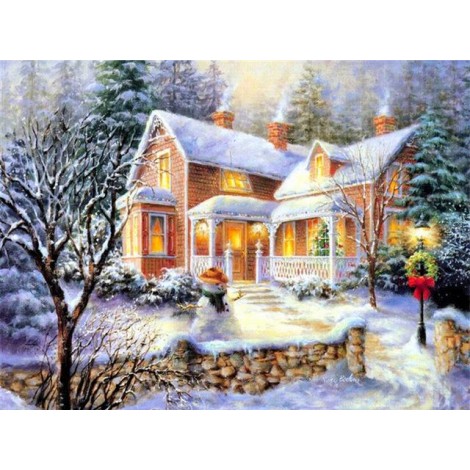 2019 Wall Decoration Snowy Cottage In Winter 5d Diy Crystal Diamond Painting Kits UK VM04158