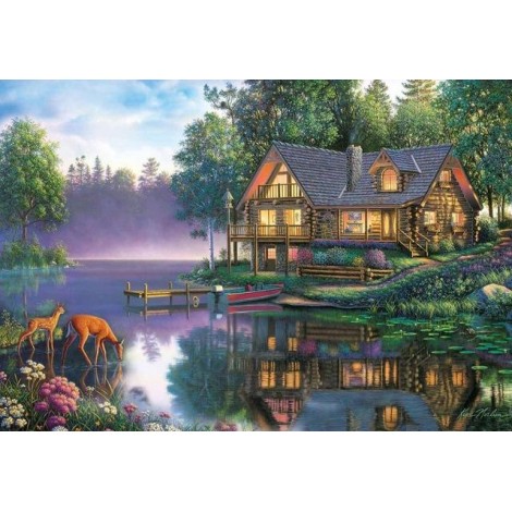 2019 Rhinestone Painting Cottage Lake 5d Diy Diamond Painting Kits UK VM4167