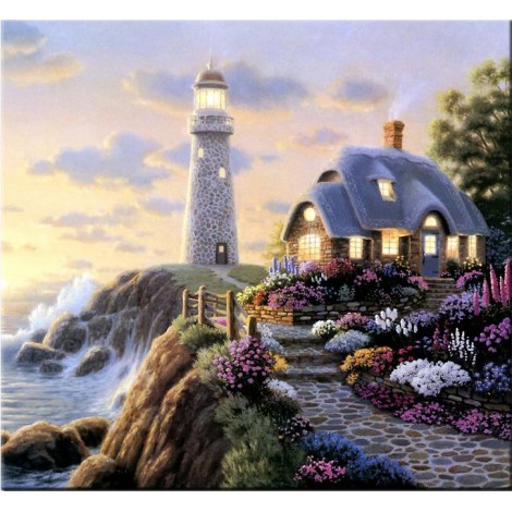 2019 New Dream Cartoon Cottage Lighthouse 5d Diy Diamond Painting Kits UK VM8378