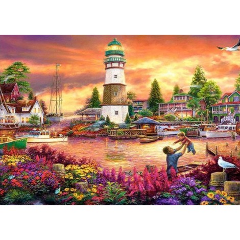 Home Decorate Oil Painting Style Lighthouse Diy 5d Diamond Painting Kits UK QB5356