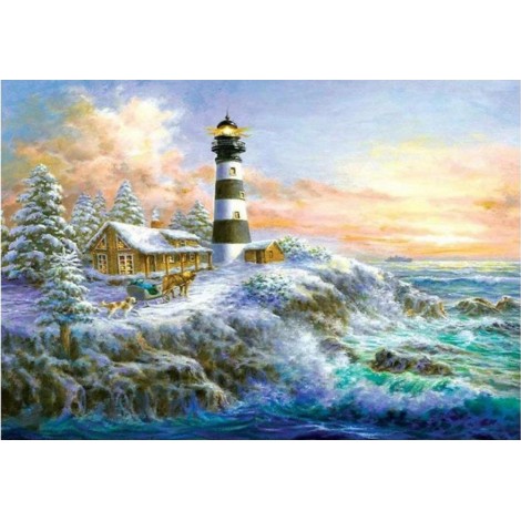 Oil Painting Style Home Decorate Lighthouse Diy 5d Diamond Painting Kits UK QB5405