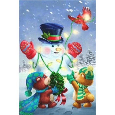 2019 Cartoon Cute Winter Christmas Snowman 5d Diy Mosaic Cross Stitch UK VM1175