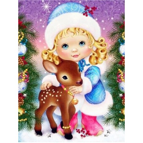 2019 Cartoon Popular Deer And Girl 5d Diy Diamond Painting Kits UK VM7622