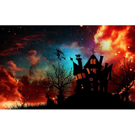 2019 New Hot Sale Halloween Grave Starry Sky 5d Diy Rhinestone Cross Stitch UK VM1383