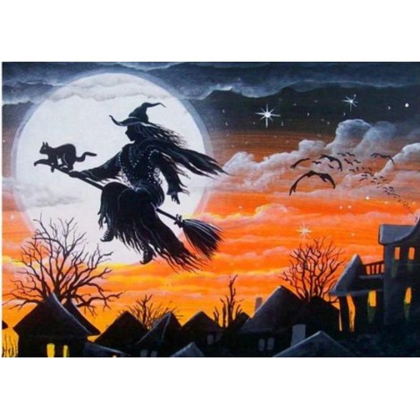 Cartoon Halloween Witch Embroidery 5d Diy Stitch Diamond Painting Kits UK QB8139