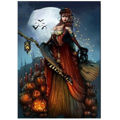 Cartoon Halloween Witch Embroidery 5d Diy Stitch Diamond Painting Kits UK QB8133