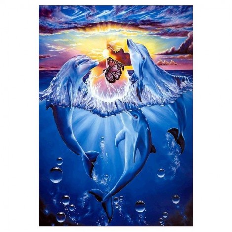 Oil Painting Style Dolphin 5d Diy Cross Stitch Diamond Painting Kits UK QB6510