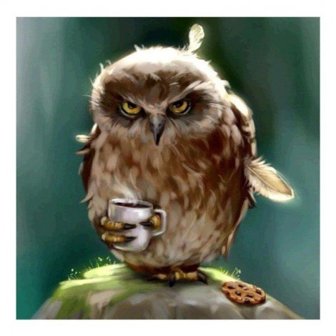 Watercolor Owl With A Cup Of Coffee Diamond Painting Kits UK AF9229