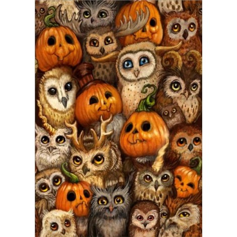 2019 Cartoon Halloween Pumpkin Owl 5d Diy Diamond Painting Kits UK VM8053