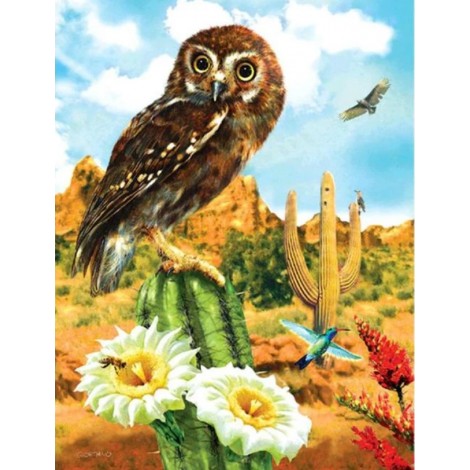 Cheap Lovely Owl Stand on The Cactus Diamond Painting Kits UK AF9257