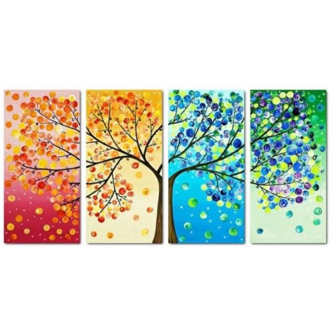 Four Seasons Large Multi Panel Tree 5D DIY Mosaic Diamond Painting Kits UK QB90194