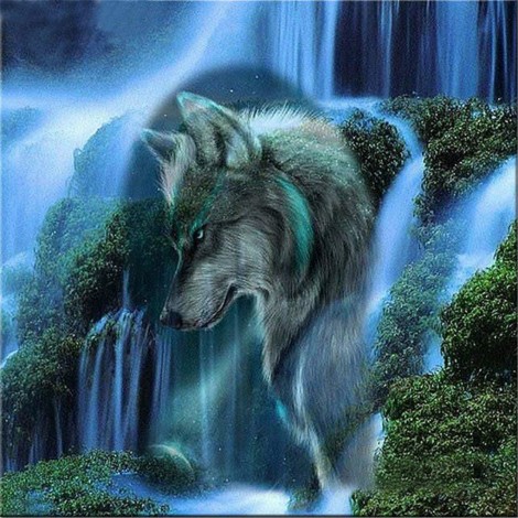 2019 Dream Lonely Wolf Waterfall  Diy 5d Diamond Embroidery UK Wall Decor VM1038