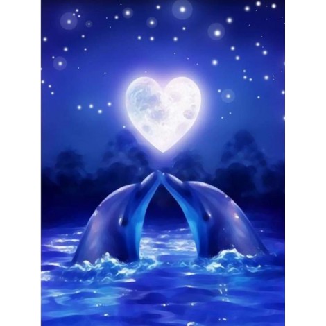 Blue Night Dolphin kiss Diamond Painting Kits AF9413