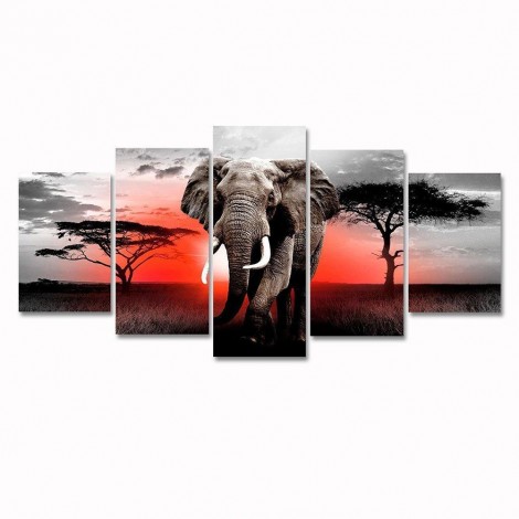 2019 Large Size Multi Panel Sunset Elephant 5d DIY Diamond Painting Kits UK VM8192