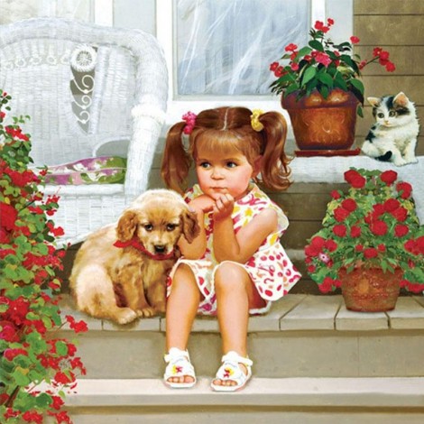 Diy Diamond Painting Embroidery Cute Dog And Girl Art VM90838