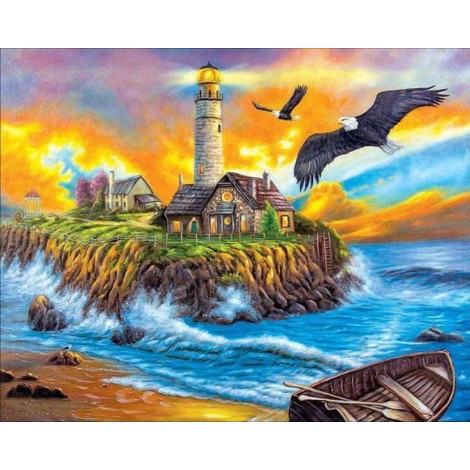 Best Oil Painting Style Landscape Lighthouse Diy 5d Diamond Painting Kits UK QB5402