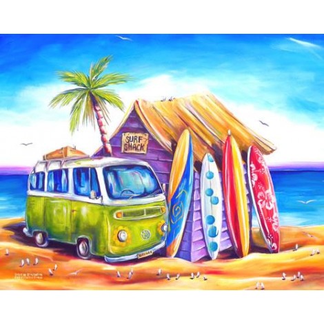 Seaside Bus Embroidery Mosaic Cross Stitch VM92270
