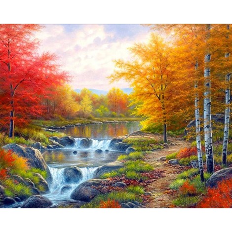 2019 Autumn Lake Landscape Full Drill 5D DIY Diamond Painting Kits UK VM90055