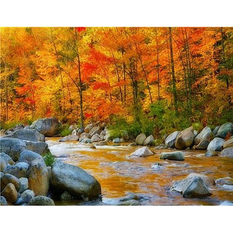 2019 Landscape Autumn Forest Creek Diy Crystal Diamond Painting Kits UK VM20030