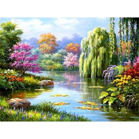 2019 New Hot Sale Nature Forest Lake Pattern Diy 5d Crystal Diamond Painting Kits UK VM20034