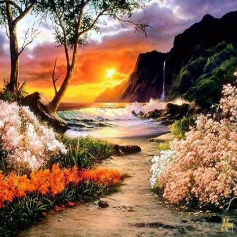 2019 Sunset Sea Embroidery Mosaic Cross Stitch 5D DIY Diamond Painting Kits UK VM90351