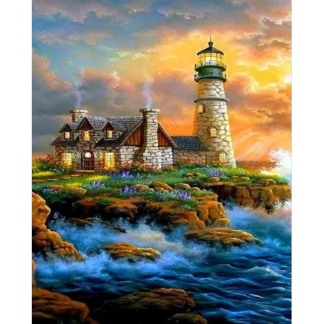 2019 Oil Painting Style Lighthouse Wall Decor Diy 5d Diamond Painting Kits UK VM20210